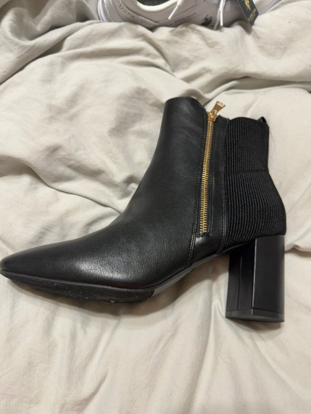 Jessica Cline Black Pointed-Toe Ankle Boots with 3" Block Heel